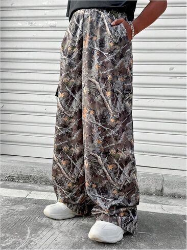 Boy's Graphic Camo Baggy Pants Wide Leg Elastic Waist Long Trousers Vintage Streetwear in Saudi Arabia