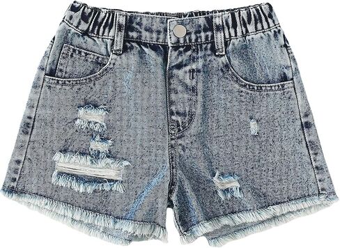 Floerns Girl's Elastic High Waist Distressed Ripped Raw Hem Denim Shorts in Saudi Arabia
