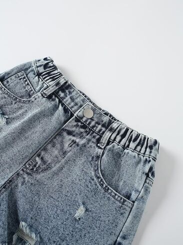 Floerns Girl's Elastic High Waist Distressed Ripped Raw Hem Denim Shorts in Saudi Arabia