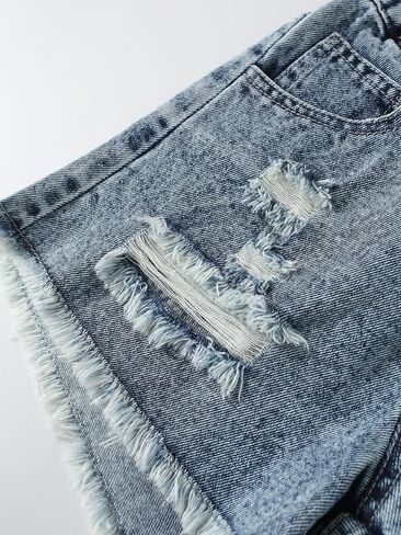 Floerns Girl's Elastic High Waist Distressed Ripped Raw Hem Denim Shorts in Saudi Arabia