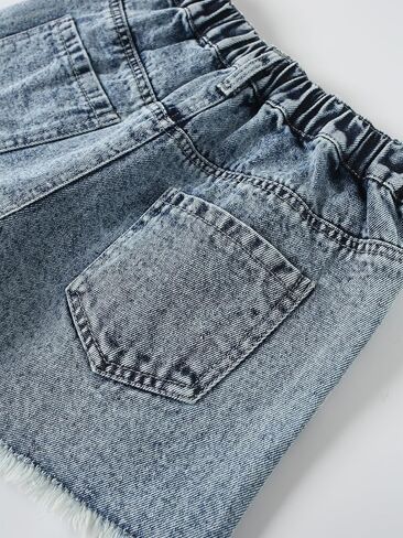 Floerns Girl's Elastic High Waist Distressed Ripped Raw Hem Denim Shorts in Saudi Arabia