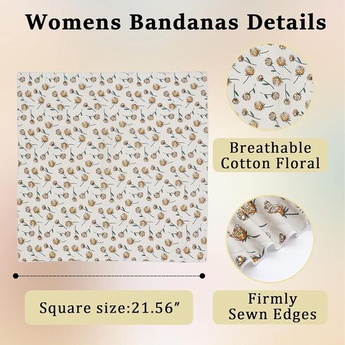 Floral Bandanas for Women Men, 21.56" Square Cotton Head Scarf Bandana Headband Handkerchief for Beach Camping Running in Kuwait