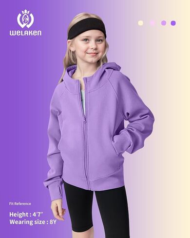 WELAKEN Teens Girls' Zip-Up Hoodie Sweatshirt Kids Long Sleeve Athletic Jacket with Pockets in Saudi Arabia