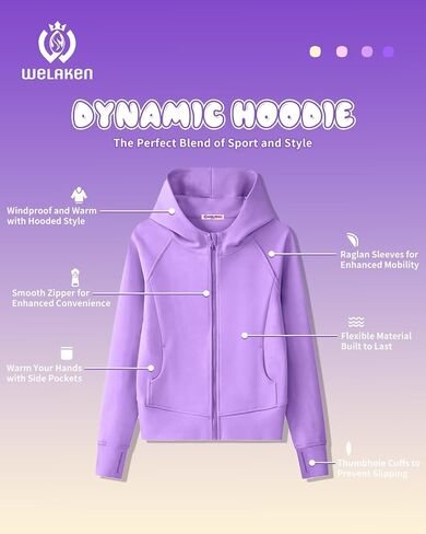 WELAKEN Teens Girls' Zip-Up Hoodie Sweatshirt Kids Long Sleeve Athletic Jacket with Pockets in Saudi Arabia