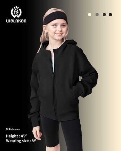 WELAKEN Teens Girls' Zip-Up Hoodie Sweatshirt Kids Long Sleeve Athletic Jacket with Pockets in Saudi Arabia