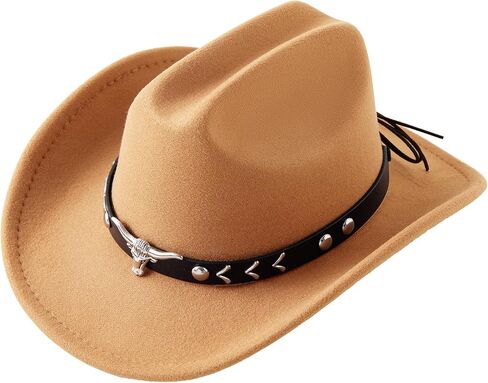 قبعة رعاة البقر من Jastore Kids For Boys Girls Western Western Belt Belt Wide Brim Fedora Hat Thort Up Assume in Kuwait