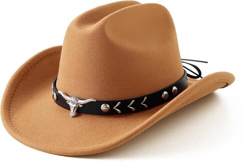 قبعة رعاة البقر من Jastore Kids For Boys Girls Western Western Belt Belt Wide Brim Fedora Hat Thort Up Assume in Kuwait