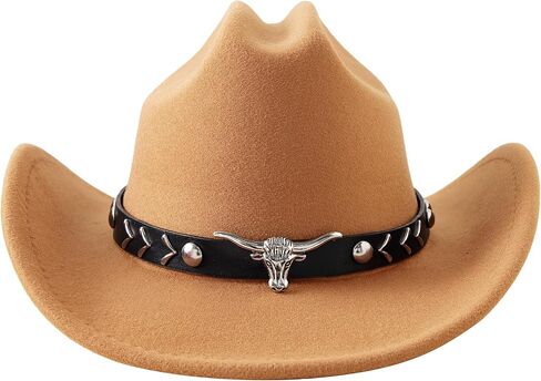 قبعة رعاة البقر من Jastore Kids For Boys Girls Western Western Belt Belt Wide Brim Fedora Hat Thort Up Assume in Kuwait