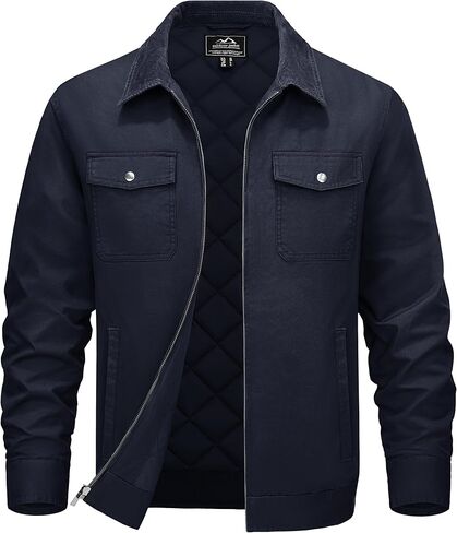 Tacvasen Men Winter Winter Quilted Casal Cargo Jacket Corduroy Collar Cotton Shacket مع جيوب زر للراحة والأناقة in Kuwait