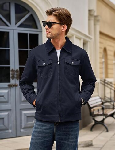 Tacvasen Men Winter Winter Quilted Casal Cargo Jacket Corduroy Collar Cotton Shacket مع جيوب زر للراحة والأناقة in Kuwait