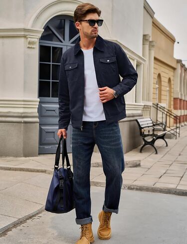Tacvasen Men Winter Winter Quilted Casal Cargo Jacket Corduroy Collar Cotton Shacket مع جيوب زر للراحة والأناقة in Kuwait