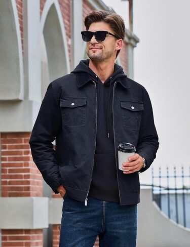 Tacvasen Men Winter Winter Quilted Casal Cargo Jacket Corduroy Collar Cotton Shacket مع جيوب زر للراحة والأناقة in Kuwait