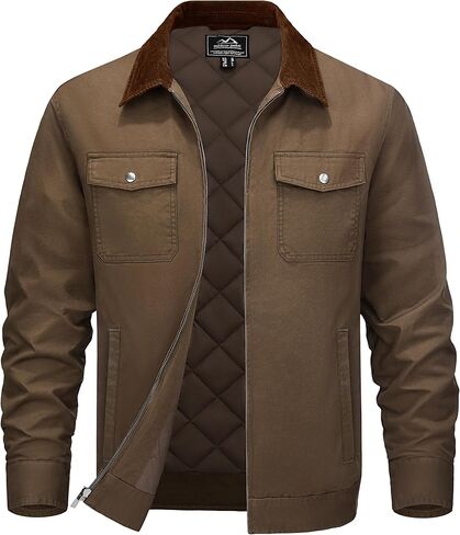 Tacvasen Men Winter Winter Quilted Casal Cargo Jacket Corduroy Collar Cotton Shacket مع جيوب زر للراحة والأناقة in Kuwait