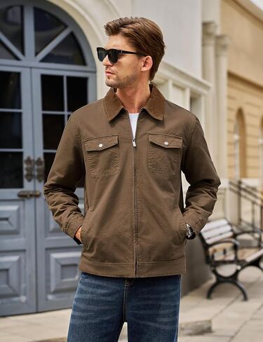 Tacvasen Men Winter Winter Quilted Casal Cargo Jacket Corduroy Collar Cotton Shacket مع جيوب زر للراحة والأناقة in Kuwait