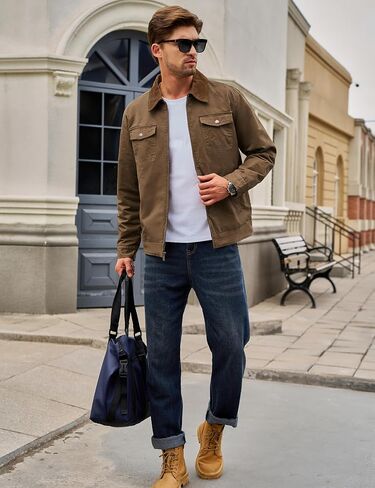 Tacvasen Men Winter Winter Quilted Casal Cargo Jacket Corduroy Collar Cotton Shacket مع جيوب زر للراحة والأناقة in Kuwait