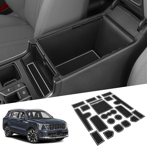 ZZEQYG Center Console Liner for Kia Sorento 2021 2022 2023 2024 2025 Accessories Cup Holder Mat, Door Slot Mats, Coaster Trim, Non-Slip Dust Interior 21PC Set (Black & White Trim) in Kuwait
