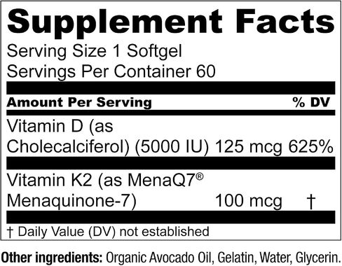 Live Conscious Vitamin K2 MK7 with D3 Supplement | Bone & Heart Health Support - Patented Vitamin K & Vitamin D3 5000 IU - 60 Softgels in Kuwait