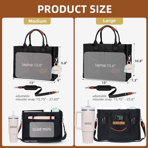 Canvas Tote Bag Purse for Women with Zipper Closure, Individual Compartments & Bottom Suppor in Kuwait