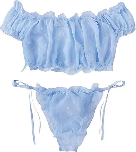 Lilosy Sexy Stretch Ruffle Tie Sheer Mesh Lingerie Set Outfits in Saudi Arabia