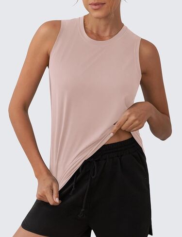 OYANUS Women's Summer Workout Tops Sleeveless Racerback Athletic Tank Top High Neck Loose Fit Running Gym Yoga Shirts in Kuwait