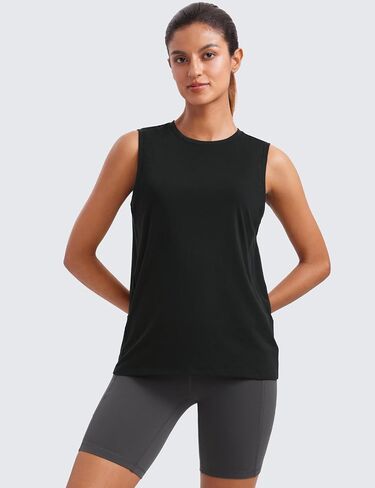 CRZ YOGA Pima Cotton High Neck Tank Basic Workout Sleeveless Tops for Women Soft Casual Athletic Yoga Shirts in Kuwait