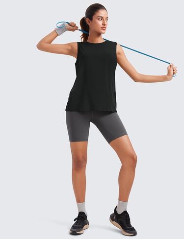 CRZ YOGA Pima Cotton High Neck Tank Basic Workout Sleeveless Tops for Women Soft Casual Athletic Yoga Shirts in Kuwait