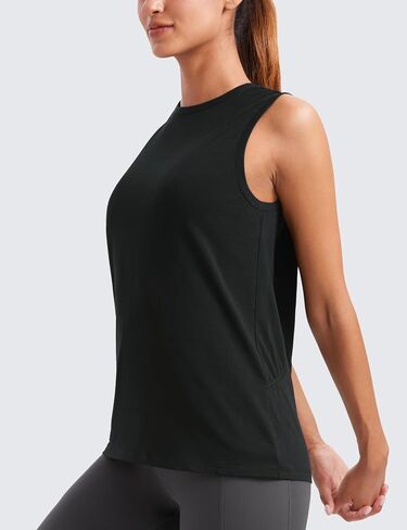 CRZ YOGA Pima Cotton High Neck Tank Basic Workout Sleeveless Tops for Women Soft Casual Athletic Yoga Shirts in Kuwait