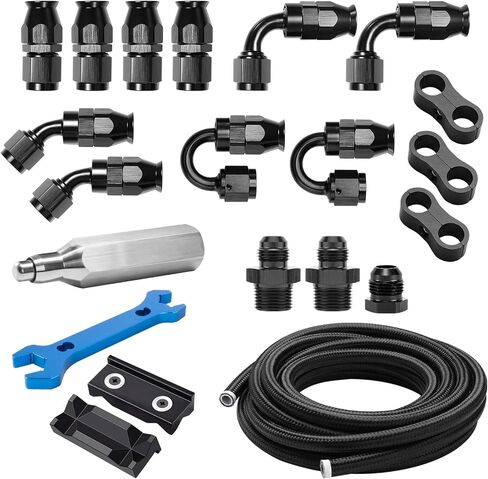 6AN PTFE Fuel Line Kit, AN6 E85 Nylon Braided PTFE Fuel Line Hose 30FT With 6AN Hose End Fittings Straight/45/90/180 Degree and Hose Fittings Adapters in Saudi Arabia