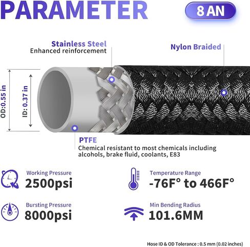 6AN PTFE Fuel Line Kit, AN6 E85 Nylon Braided PTFE Fuel Line Hose 30FT With 6AN Hose End Fittings Straight/45/90/180 Degree and Hose Fittings Adapters in Saudi Arabia