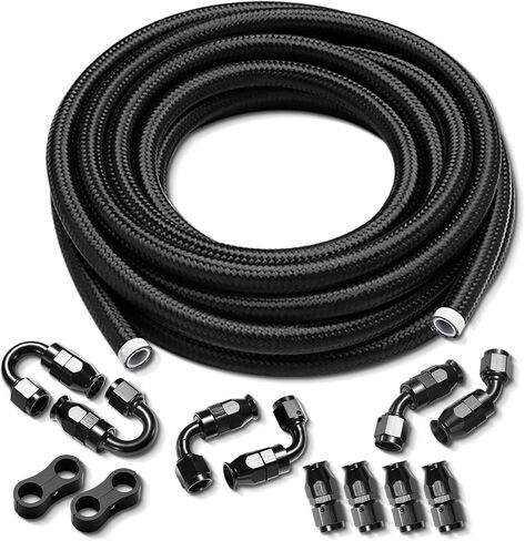 6AN PTFE Fuel Line Kit, AN6 E85 Nylon Braided PTFE Fuel Line Hose 30FT With 6AN Hose End Fittings Straight/45/90/180 Degree and Hose Fittings Adapters in Saudi Arabia