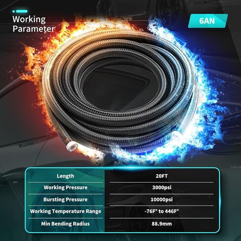 6AN PTFE Fuel Line Kit, AN6 E85 Nylon Braided PTFE Fuel Line Hose 30FT With 6AN Hose End Fittings Straight/45/90/180 Degree and Hose Fittings Adapters in Saudi Arabia