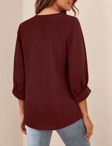 3/4 Sleeve V Neck Shirts for Women Plus Size Casual Loose Fit T-Shirt Trendy Comfy Cute Blouse with Collar in Saudi Arabia