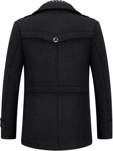 Lamgool Men's Winter Mid Length Wool Blend Coat Single Breasted Peacoat with Removable Scarf in Kuwait