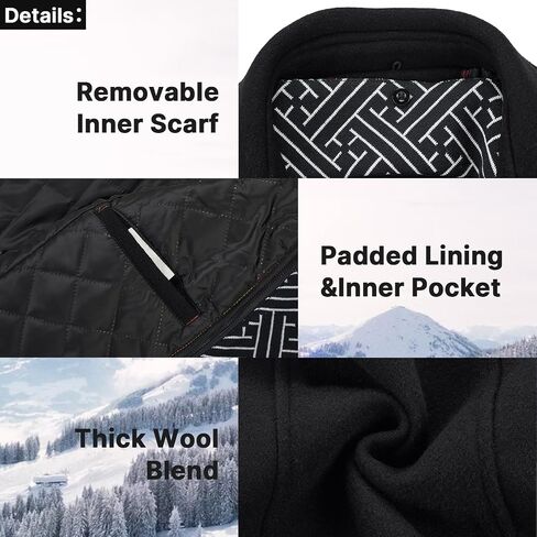 Lamgool Men's Winter Mid Length Wool Blend Coat Single Breasted Peacoat with Removable Scarf in Kuwait