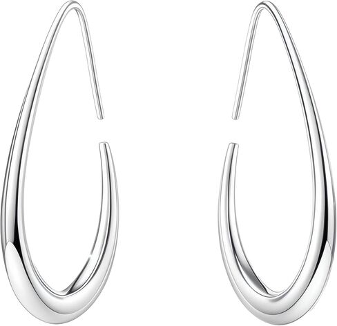 Delicate Teardrop Hoop Earrings for Women - 18k Gold Plated Large Oval Pull-Through Hoops, High Polished Statement Jewelry Gift in Saudi Arabia