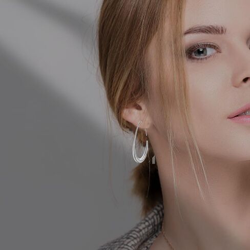 Delicate Teardrop Hoop Earrings for Women - 18k Gold Plated Large Oval Pull-Through Hoops, High Polished Statement Jewelry Gift in Saudi Arabia