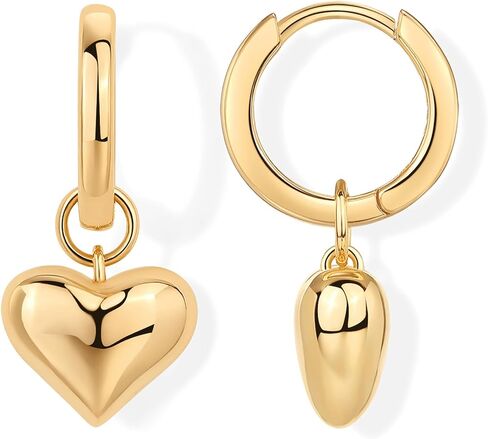 PAVOI 14K GOLD مطلي بالفضة الجنيه الفضية سحر أقراط Huggie للنساء | نجم قلب قمر القلب خفيف الوزن قمر القمر قطرة هوجي سحر حرك القرط in Saudi Arabia