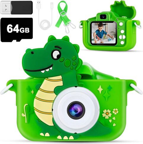 Kids Camera, Digital Camera for Girls with 64G SD Card, 48 MP HD 1080P IPS Screen Dual Selfie Digital Toddler Video Camera Toy for Kids, Great Christmas Birthday Gift for Boys and Girls in Kuwait