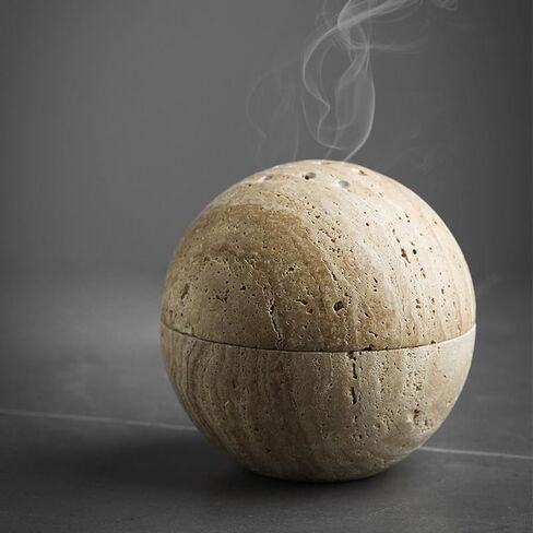 Handmade Travertine Stone Incense Resin Burner Holder – Natural Stone Incense Burner with Brass Insert for Home Decor & Relaxation in Saudi Arabia