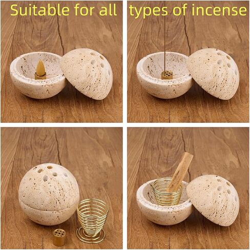Handmade Travertine Stone Incense Resin Burner Holder – Natural Stone Incense Burner with Brass Insert for Home Decor & Relaxation in Saudi Arabia