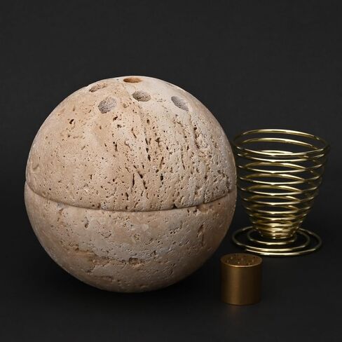 Handmade Travertine Stone Incense Resin Burner Holder – Natural Stone Incense Burner with Brass Insert for Home Decor & Relaxation in Saudi Arabia