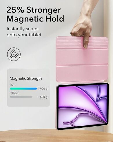 ESR لجهاز iPad Air 13 بوصة، حافظة M2(2024)، حافظة iPad Pro 12.9 (2022/2021، الجيل السادس/الخامس)، مرفق مغناطيسي قوي، حافظة رفيعة قابلة للطي، تدعم قلم رصاص Pro وقلم رصاص (USB-C)، سلسلة ارتداد، أسود in Kuwait