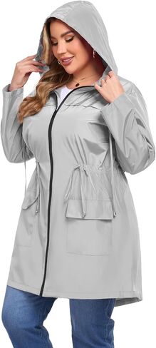 Zomva 2025 Plus Size 1x-4x Rain Stack Stuck Coat Longweight Lightweight Withit Hood Windbreaker Broftive Backets مع جيوب in Saudi Arabia