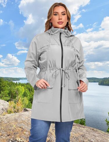 Zomva 2025 Plus Size 1x-4x Rain Stack Stuck Coat Longweight Lightweight Withit Hood Windbreaker Broftive Backets مع جيوب in Saudi Arabia