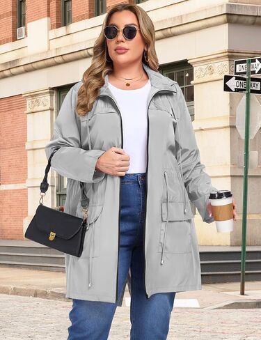 Zomva 2025 Plus Size 1x-4x Rain Stack Stuck Coat Longweight Lightweight Withit Hood Windbreaker Broftive Backets مع جيوب in Saudi Arabia