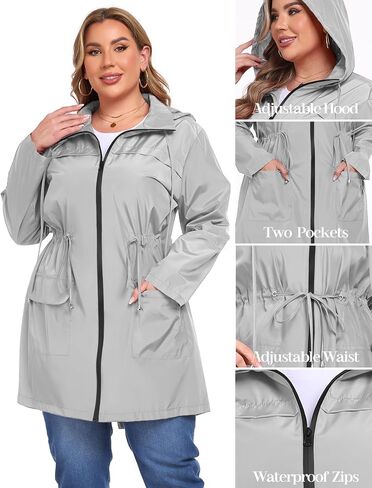 Zomva 2025 Plus Size 1x-4x Rain Stack Stuck Coat Longweight Lightweight Withit Hood Windbreaker Broftive Backets مع جيوب in Saudi Arabia