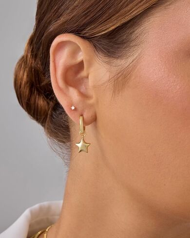 PAVOI 14K GOLD مطلي بالفضة الجنيه الفضية سحر أقراط Huggie للنساء | نجم قلب قمر القلب خفيف الوزن قمر القمر قطرة هوجي سحر حرك القرط in Saudi Arabia