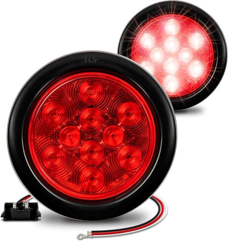 TRUE MODS 2pc 4" Round Red 10 LED Trailer Tail Lights [DOT FMVSS 108] [SAE S2T2I6P2] [Grommet & Plug] [IP67 Waterproof] Turn Stop Brake Horse Boat Trailer Lights for RV Semi Truck Flatbed Camper in Kuwait