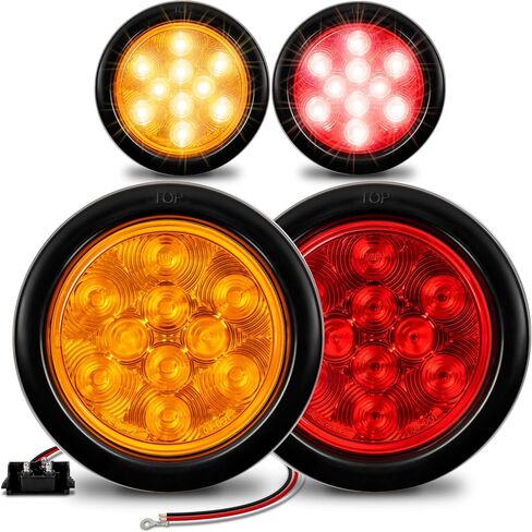 TRUE MODS 2pc 4" Round Red 10 LED Trailer Tail Lights [DOT FMVSS 108] [SAE S2T2I6P2] [Grommet & Plug] [IP67 Waterproof] Turn Stop Brake Horse Boat Trailer Lights for RV Semi Truck Flatbed Camper in Kuwait