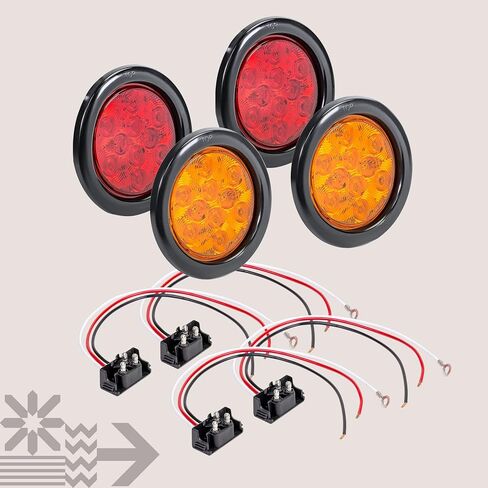 TRUE MODS 2pc 4" Round Red 10 LED Trailer Tail Lights [DOT FMVSS 108] [SAE S2T2I6P2] [Grommet & Plug] [IP67 Waterproof] Turn Stop Brake Horse Boat Trailer Lights for RV Semi Truck Flatbed Camper in Kuwait